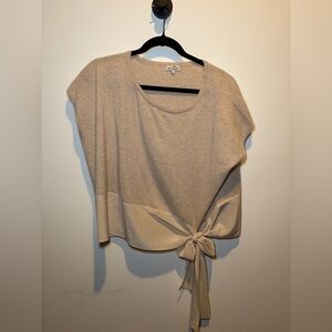 Cortland Park Greenport Cashmere Top in Beige with a Tie-Front Top